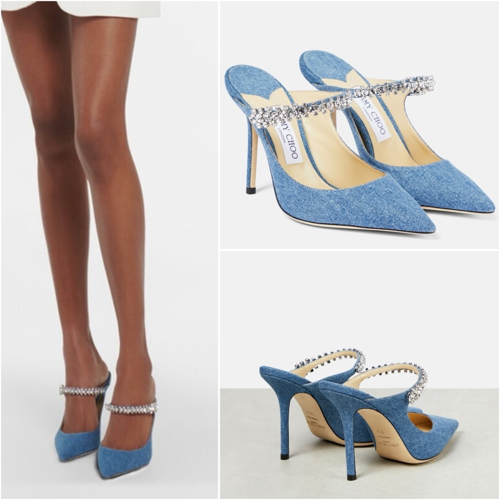 New Jimmy Choo Bing 100 embellished denim mules 39 $1,095